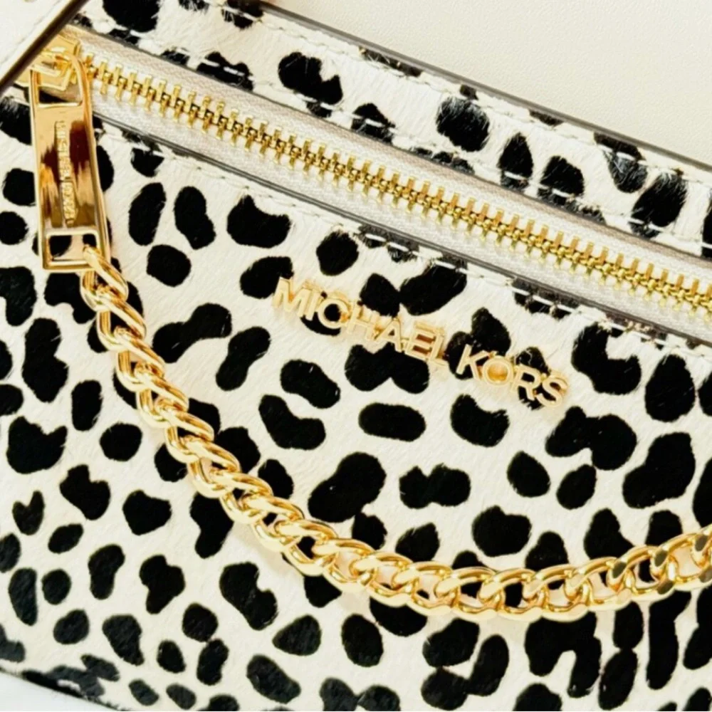 MICHAEL KORS JET SET ITEM CHAIN CROSSBODY BAG LIGHT CREAM MULTI CALF HAIR NWT - Picture 11 of 16
